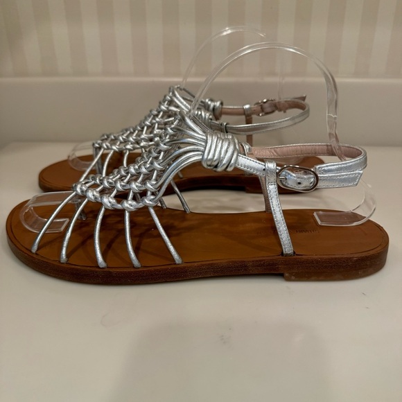 Stuart Weitzman Seaside Silver Metallic Leather Gladiator Sandals Size 8.5 - Picture 5 of 14